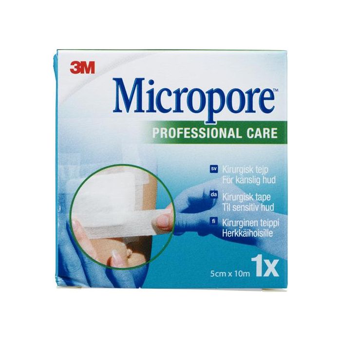 3M Micropore 5,0 cm x 10 m valkoinen vaihtorulla 1 kpl