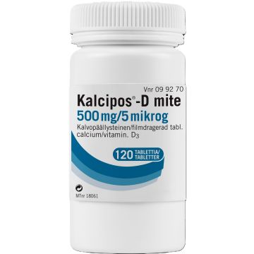 KALCIPOS-D MITE 500 mg/5 mikrog tabl, kalvopääll 120 kpl